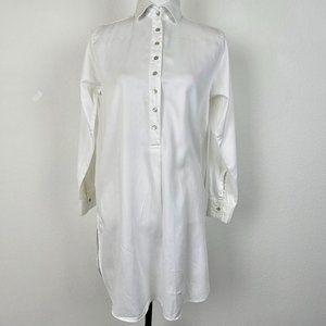 Flats by Jan Niemi Womens Dress White Tunic Long Sleeve Shirt Buttons Bee Sz S